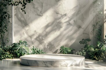 White Marble Table Surrounded by Greenery