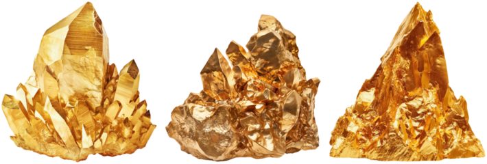 set of golden stones and golden ore, cut out