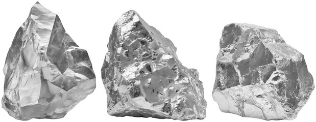 Naklejka premium set of silver stones and silver ore, cut out