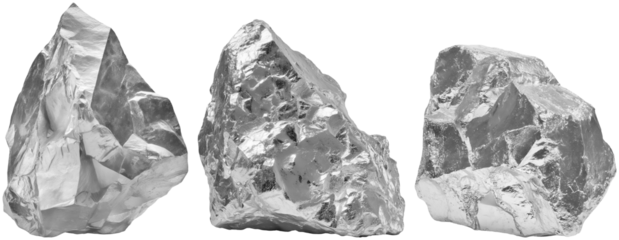 set of silver stones and silver ore, cut out