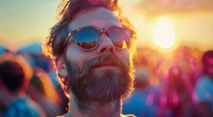 Man With Beard Wearing Sunglasses at Music Festival