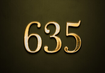 Old gold effect of 635 number with 3D glossy style Mockup.	