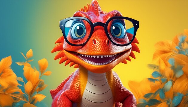 dinosaurio rojo con gafas