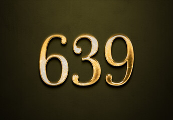 Old gold effect of 639 number with 3D glossy style Mockup.	