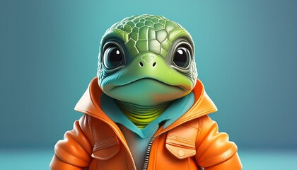 baby green turtle with orange jacket