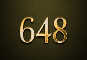 Old gold effect of 648 number with 3D glossy style Mockup.	