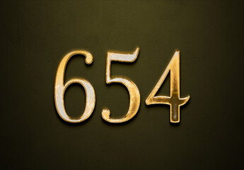 Old gold effect of 654 number with 3D glossy style Mockup.	