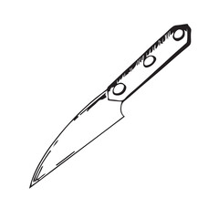 Kitchen knife. Kitchen equipment rendered in vector. Kitchen knife with a wide blade and handle drawn with a black outline. Suitable for kitchen design, fabric, tableware, packaging and scrapbooking.