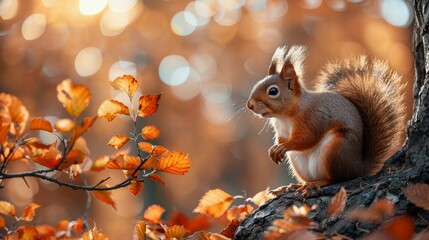 Squirrel Eating Nut on Tree Branch