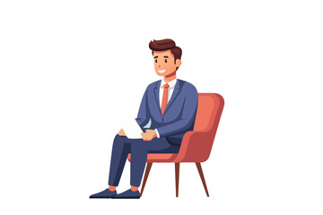 man business chair sitting waiting businessman candidate recruitment office businessperson job young interview line employee career row hall colleague modern flat design simple vector illustration