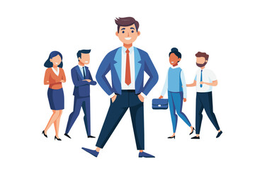 Businessman Man Portrait Business Smart Success Confident Office Corporate Executive Suit Manager Happy Smiling Teamwork Blurred Motion Walking Busy Modern Flat Design Simple Vector Illustration