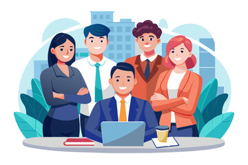 business team businesswoman woman man success meeting office teamwork happy portrait businessman together education cheerful colleague group successful startup modern flat design simple vector