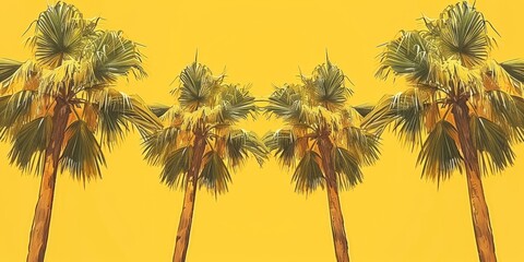 Golden Oasis: Kitan Palm Trees Under a Vibrant Sun