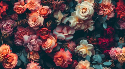 Fototapeta premium A seamless floral wallpaper pattern in vintage style, providing a charming backdrop with a subtle tonal effect.