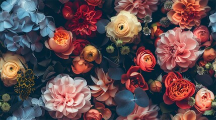 Fototapeta premium A seamless floral wallpaper pattern in vintage style, providing a charming backdrop with a subtle tonal effect.