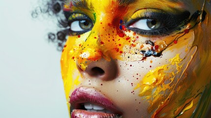 Close up of avant-garde creative and experimental makeup of a beautiful woman