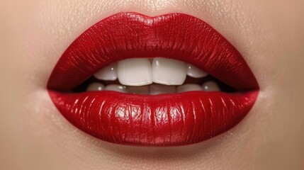 Fototapeta premium Vibrant Red Lipstick: A Close-Up Masterpiece
