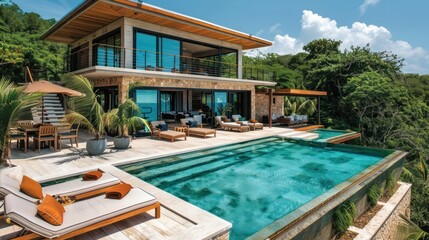 Fototapeta premium Unique House Design: A Pool Oasis Within