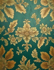 Vintage-Style Green Floral Wallpaper