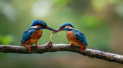Common kingfisher pair courtship feeding