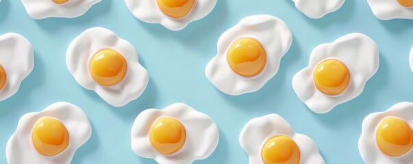 Sunny side up eggs pattern on blue background