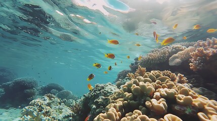 Naklejka na ściany i meble Coral and fish in the red sea