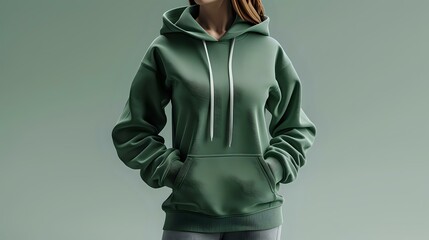 Green Hoodie with Kangaroo Pocket Detail