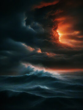 illustrazione con cieli carichi di nubi minacciose sopra un mare in tempesta