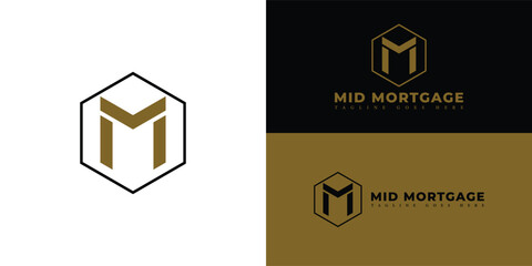 Abstract initial hexagon letter M or MM logo in black-gold color isolated on multiple background colors. The logo is suitable for property and real estate mortgage company icon logo design inspiration