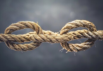 Fototapeta premium Dependence and reliance on a trusted partner symbolized by two ropes tied as an unbreakable chain, embodying strength and support in the trust concept