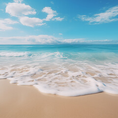 Soft blue ocean wave on sandy beach. Summer illustration
