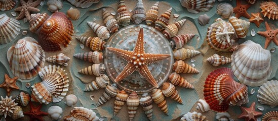 starfish and shells pattern form a circle