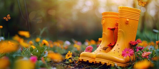 Yellow Rain Boots on Puddle