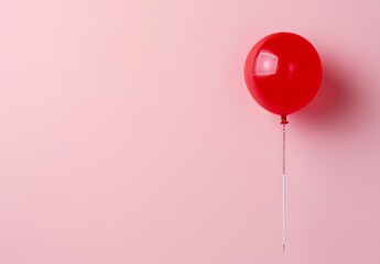 Red balloon falls on pin needle, on pink background, illustrating danger or protection concept. 