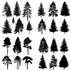 Fototapeta premium black tree silhouette set pure badge eco outline recreation breath emblem label protection graphic pine trunk woodland