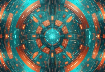 Futuristic Symmetrical Kaleidoscope Pattern - Vibrant Digital Art Illustration with Radiating...