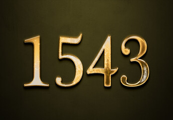 Old gold effect of 1543 number with 3D glossy style Mockup.	
