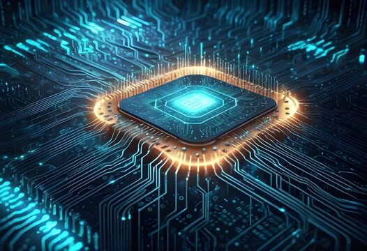 Close-up of a Desktop Computer CPU with a Blue LED Light Illuminating the Chip