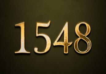 Old gold effect of 1548 number with 3D glossy style Mockup.	