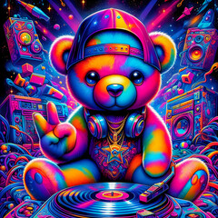 Digital art vibrant colorful cool psychedelic hiphop teddy bear