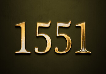 Old gold effect of 1551 number with 3D glossy style Mockup.	