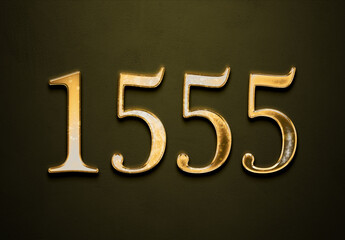 Old gold effect of 1555 number with 3D glossy style Mockup.	