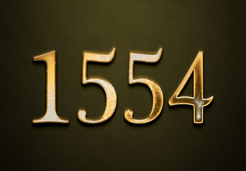 Old gold effect of 1554 number with 3D glossy style Mockup.	