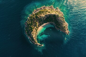 A small island with a beach and a body of water - Powered by Adobe