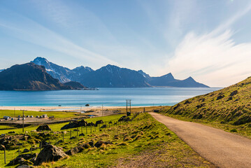 nature sceneries inside the area surroundings the Hauckland Beach, Leknes, Lofoten Islands, Norway,...