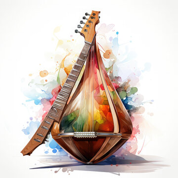 watercolor oud instrument colorful splash clip art preview