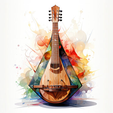 watercolor wooden mandolin colorful splash background clip art preview