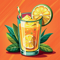 Vector illustration of a glass of lemonade on a colorful background