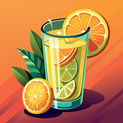 Vector illustration of a glass of lemonade on a colorful background