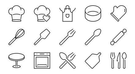 Cooking line icons set. Kitchen appliances sign. Equipment symbol. Isolated on a white background. Pixel perfect. Editable stroke. 64x64.